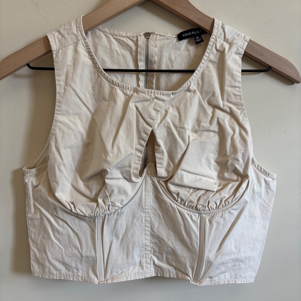 Kendall & Kylie Cream Corset Crop Top Sleeveless Keyhole Cutout Zip Back Small